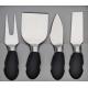 Stainless Steel 4PCS Cheese Knife Set With Soft Handle Rubber Cotaing Black Color In Gift Box
