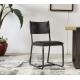 Vintage Top Genuine Black Leather Padded Dining Room Chairs Steel Frame European Style