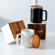 Custom Large 15oz Nordic Matte Black White Ceramic Coffee Mug with Wooden Lid Gift Box