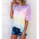 Custom Clothing Summer Tie Dye Print Gradient Rainbow T - Shirt