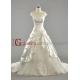 2013 A-line off-the-shoulder train pleated beaded lace satin ivory bridal dresses BDGD1003