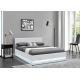 White Leather Gas Lift Storage Double Bed Modern Fabric Upholstered With LED Light
