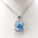 Sterling Silver Wave Chain  9x11mm Blue Topaz Cubic Zirconia Pendant Necklace(P01)