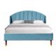 Blue Velvet Upholstered King Bed With Minimalist Headboard