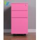Office Equipment Pink Steel Mobile Pedestal 3 Drawer Cabinet Documents Storage