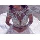 Backless Lace Long Tail Bridal Gown / Diamond Beads Silver Sequin Wedding Dress