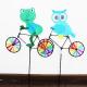 Spring seasonal bicycle windmill yard stake frog and owl
