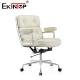 White Leather Mid Back Office Chair With Armrests Casters Quiet PU Wheels