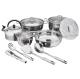 14pcs Gourmet kitchen carefully selected whistling kettle milk boiler and steamer stainless steel hot pot and frying pan
