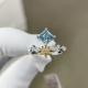 Fancy Color Lab Grown Synthetic Blue Diamond Princess Cut 1.1ct 18k White Gold Set Fashionable Ring