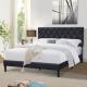 Twin Size Upholstered Bed Frame Black Leather Adjustable Headboard Tufted Buttons
