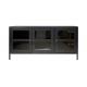 Black Metal Frame 3 Glass Doors 120cm Width Small TV Stand With Storage