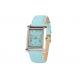 Rectangle Blue Leather Quartz Watch Stainless Steel Case MOP Dial