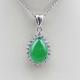 Women Jewelry 925 Silver Pear Shaped Green Jade Cubic Zirconia Pendant Necklace  (FP036)