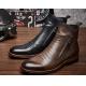 Black / Brown Mens Leather Dress Boots , Mens Designer Combat Boots With Rubber Sole