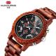 6 Hands Sporty Red Sandal Wooden Wrist Watch Black Dial Anolog Display