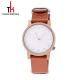 Mens Wood Brown Leather Strap Watches Custom Logo Casual Style