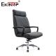 Black Business Style Leather Chair With PU Padded Armrests And Metal Legs