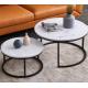 Contemporary Round Nesting Coffee Table Bent Black Gold Metal Side Glass Marble Stone Mdf Wood