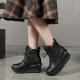 S224 Warm velvet lining, thick-soled heightening, fashionable short boots, handmade leather platform shoes