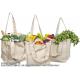 Canvas Grocery Bag 3pc XL Set With Real Pockets, Long Shoulder Strap And Short Handle. Heavy Duty, Foldable, Washable