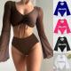 Ladies' Sexy Two-Piece Swimwear High Elastic Blackless Fashion Europe Abrasion-Resistant  Asia Black Hollow Out