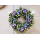 Artificial 55cm Purple Blue Rose Chrysanthemum Wreath With Green Leaves