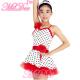 Lycra Kids Dance Clothes Red White Polka Dot Dance Dress With Flowers Trim