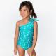 Ins OEM Breathable Little Girls Ocean One Piece Single Shoulder Design Swimwear