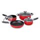7pcs Red Nonstick Cookware Set , Multifunction Pot And Pan Sets