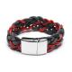 Mens Black and Red Wide Leather Cord Cuffs Bracelets with Stainless Steel Clasp