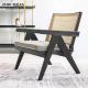 Black Solid Wood Rattan Back Armchair Living Room Balcony Lounge Chair