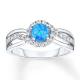 Lab Created Blue Opal Ring White Topaz With 925 Sterling Silver