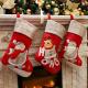 Christmas Stockings Set of 3 Character 3D Plush Linen Hanging Knit Border Plush Faux Fur Cuff Stockings for Home Decor