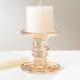 Electroplate Gold Pillar Color Glass Candle Holder Machine Pressed 11.2cm Height