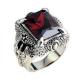 Mens Thailand Retro Dragon Sterling Silver Ring with Created Garnet(023605WRED)