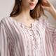 Light Pink 3/4 Sleeve Ladies Casual Tops Women'S Vertical Striped Blouse With Cowl Cross