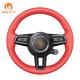 Red Leather Steering Wheel Cover for Porsche Macan Panamera Taycan 2020 2021 2022 2023