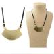 Retro fashion alloy fan-shaped necklace pendant Cowhide rope sweater chain