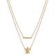 14K Gold Flash-Plated Cubic Zirconia Bar and Turtle 2-Piece Necklace Set with Extender