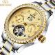 Chronograph Luxury Mechanical Watches Gold Dial 30M Daily Waterproof