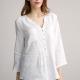 Chest Pockets Ivory Womens Casual Linen Shirts Loose Bracelet Sleeve Top