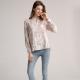 Collared Pink Floral Linen Top Long Sleeves Open Placket Womens Slim Fit Blouse