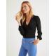 Classic Black Color Fitted Ladies Stylish Top With V Neck Elegant Blouse
