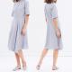 Woman Dress Summer 2018 Apparel Short Sleeve Woven Striped Midi Dress Wholesale