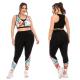 Printing Front Zip Gym Plus Size Two Piece Workout Sets Sleeveless Nylon Spandex