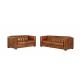 Comfortable Tan Brown Leather Couch , Genuine Leather Couch Set Solid Wood Legs