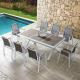 Outdoor Metal Patio Garden Dining Table Set With 3m Wood Table And Balcony Lounge Chairs
