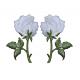2Pcs / Pair White Rose Iron On Embroidery Flowers Merrowed Border For Clothes
