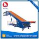 Truck loading belt conveyor with motorized expanded roller conveyor